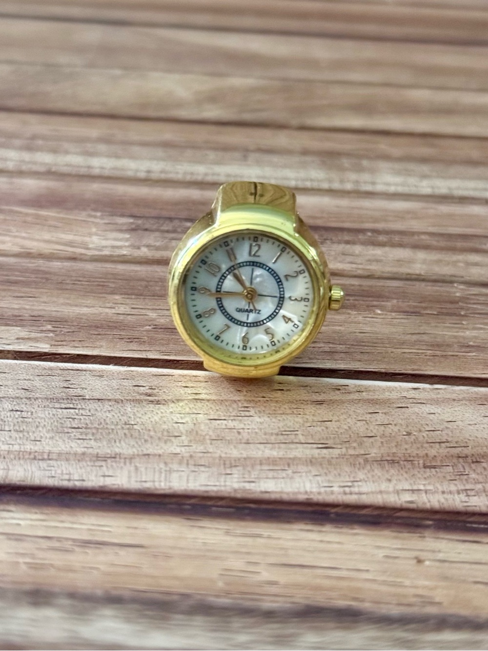 Gold Tone Quartz Ring Watch - White Dial